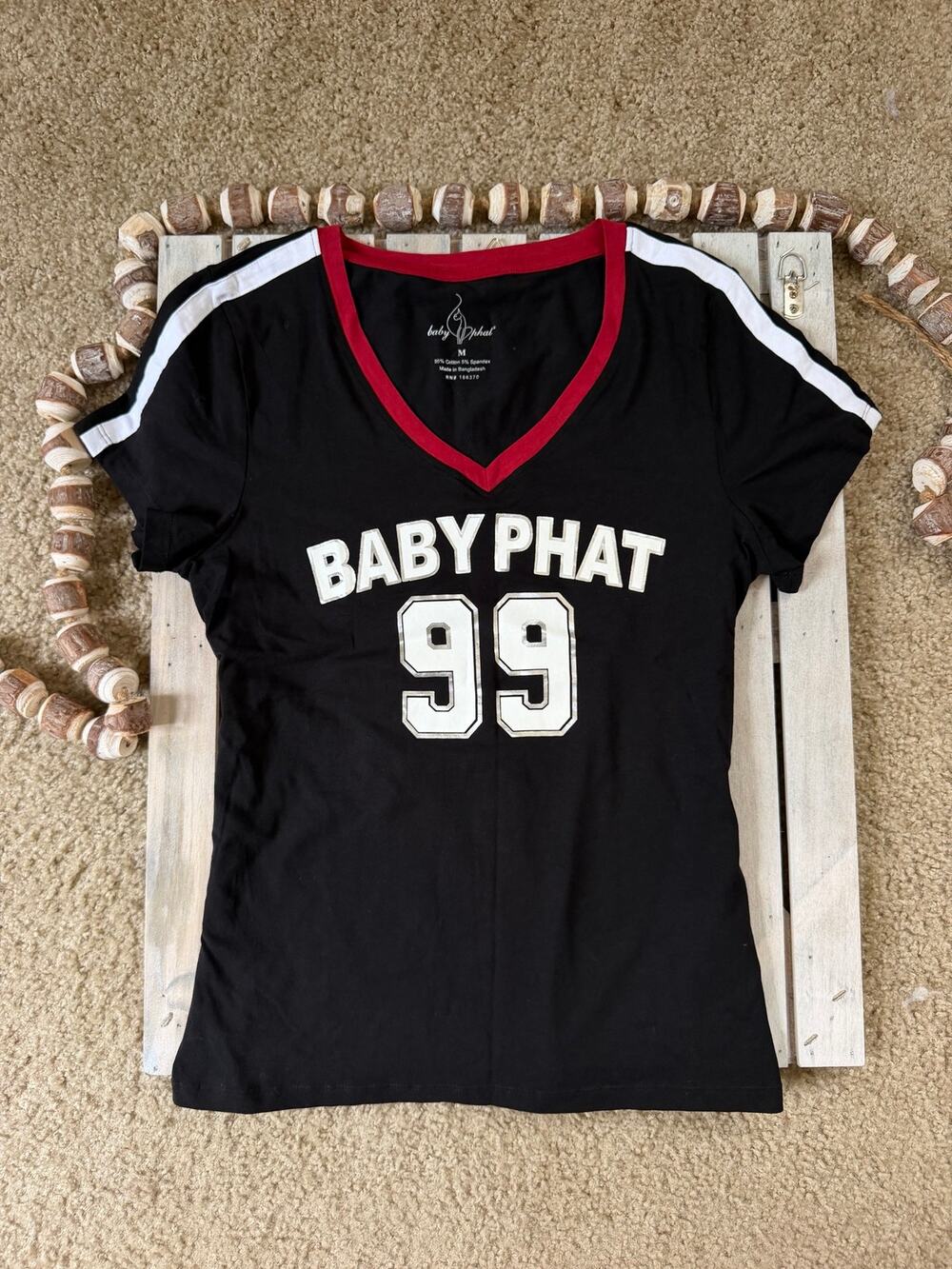 Baby Phat Black V Neck '99 Graphic Short Sleeve T Shirt